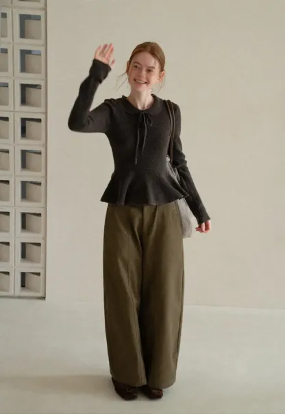 Ribbed Knit Flared Hem Sweater