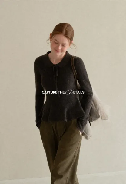 Ribbed Knit Flared Hem Sweater