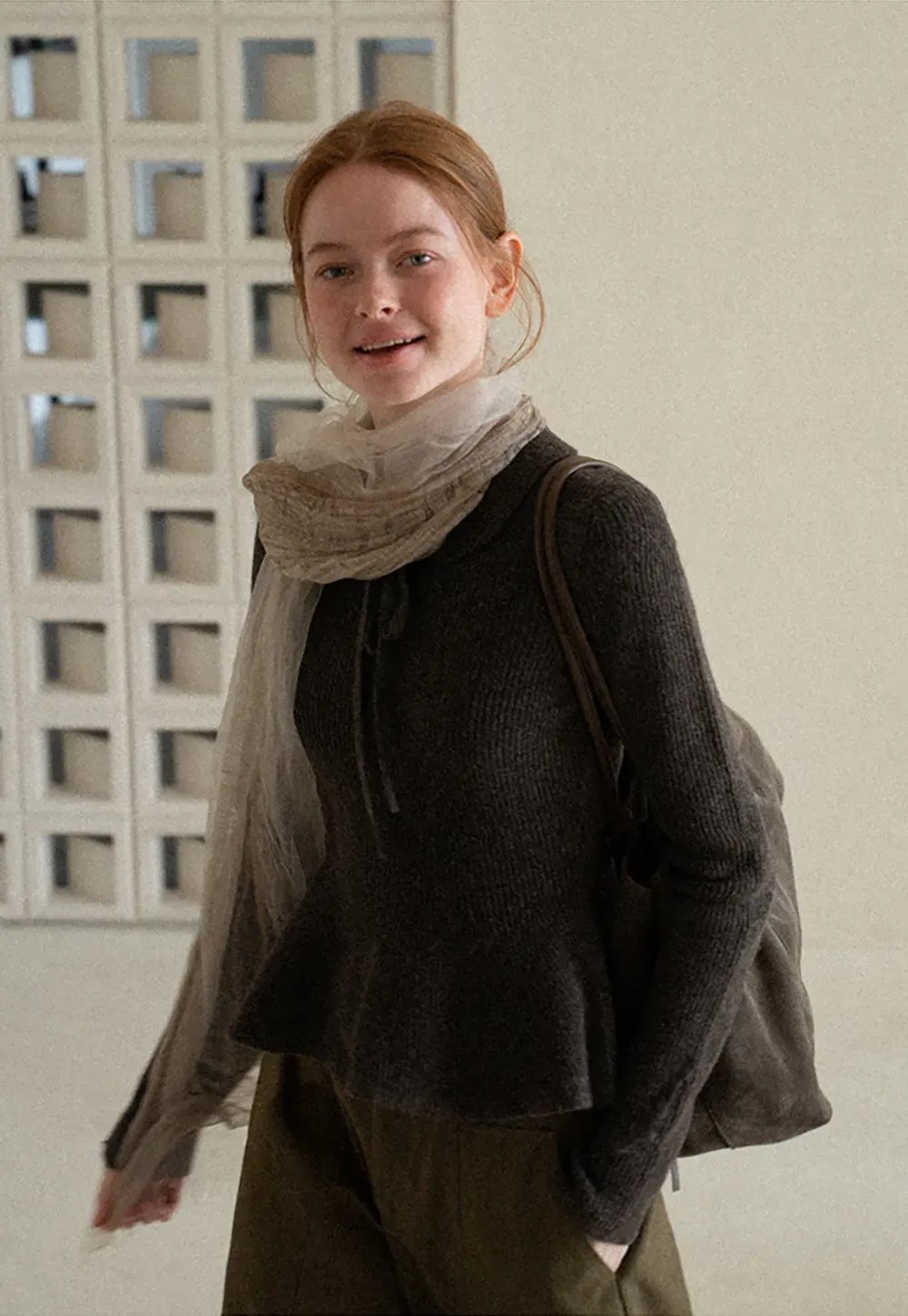 Ribbed Knit Flared Hem Sweater