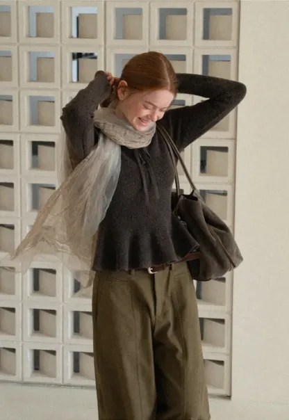 Ribbed Knit Flared Hem Sweater