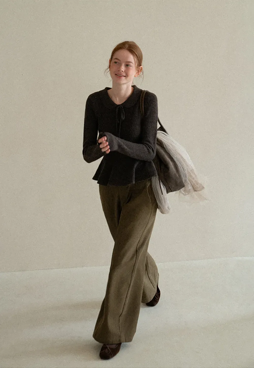 Ribbed Knit Flared Hem Sweater