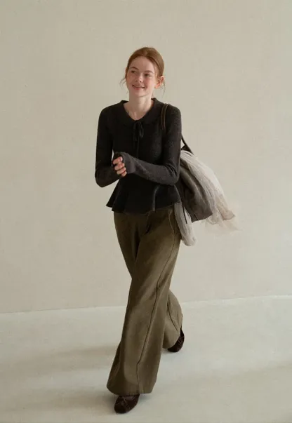 Ribbed Knit Flared Hem Sweater