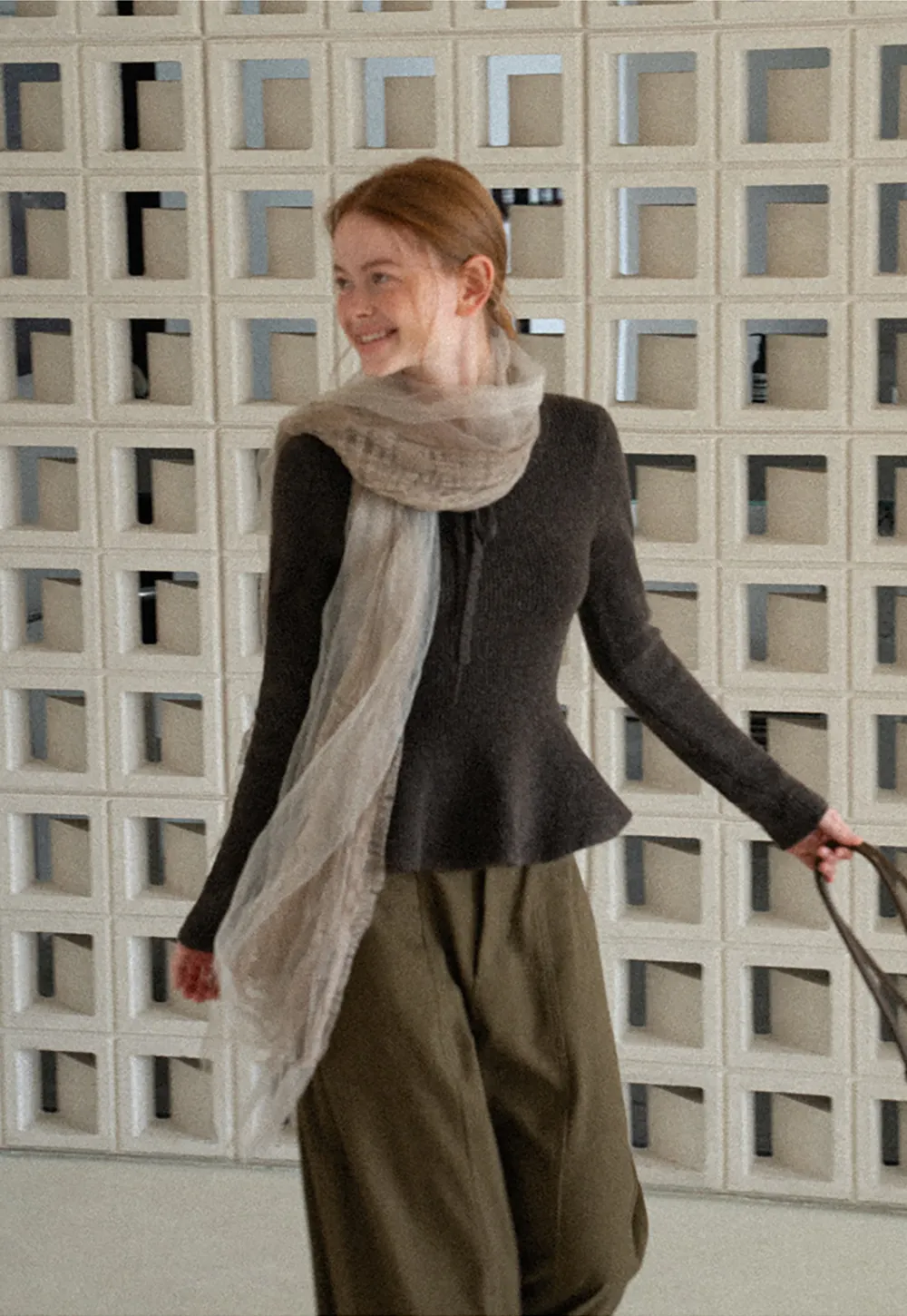 Ribbed Knit Flared Hem Sweater