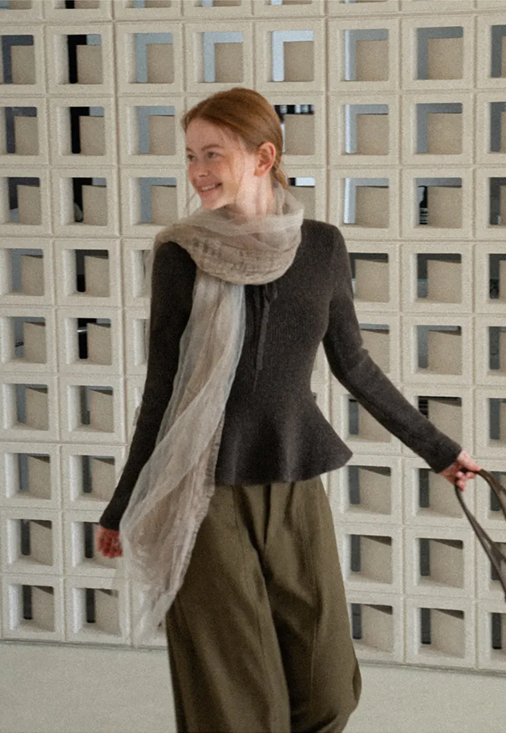 Ribbed Knit Flared Hem Sweater