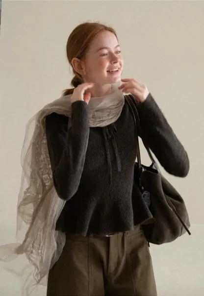 Ribbed Knit Flared Hem Sweater