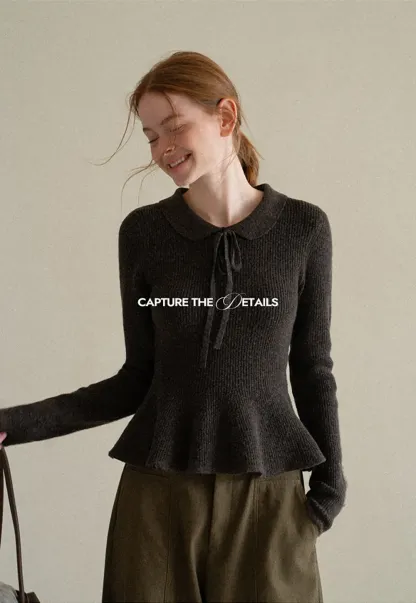 Ribbed Knit Flared Hem Sweater