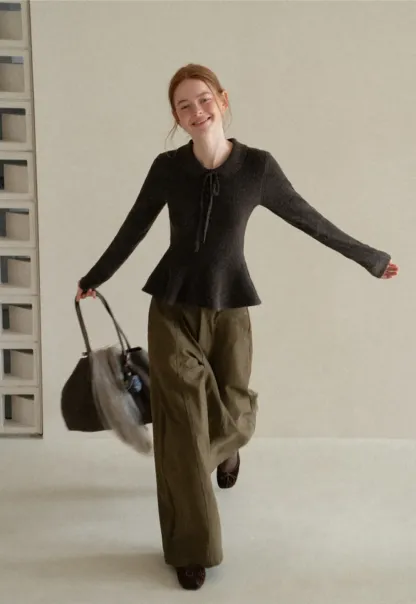 Ribbed Knit Flared Hem Sweater
