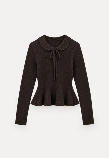 Ribbed Knit Flared Hem Sweater
