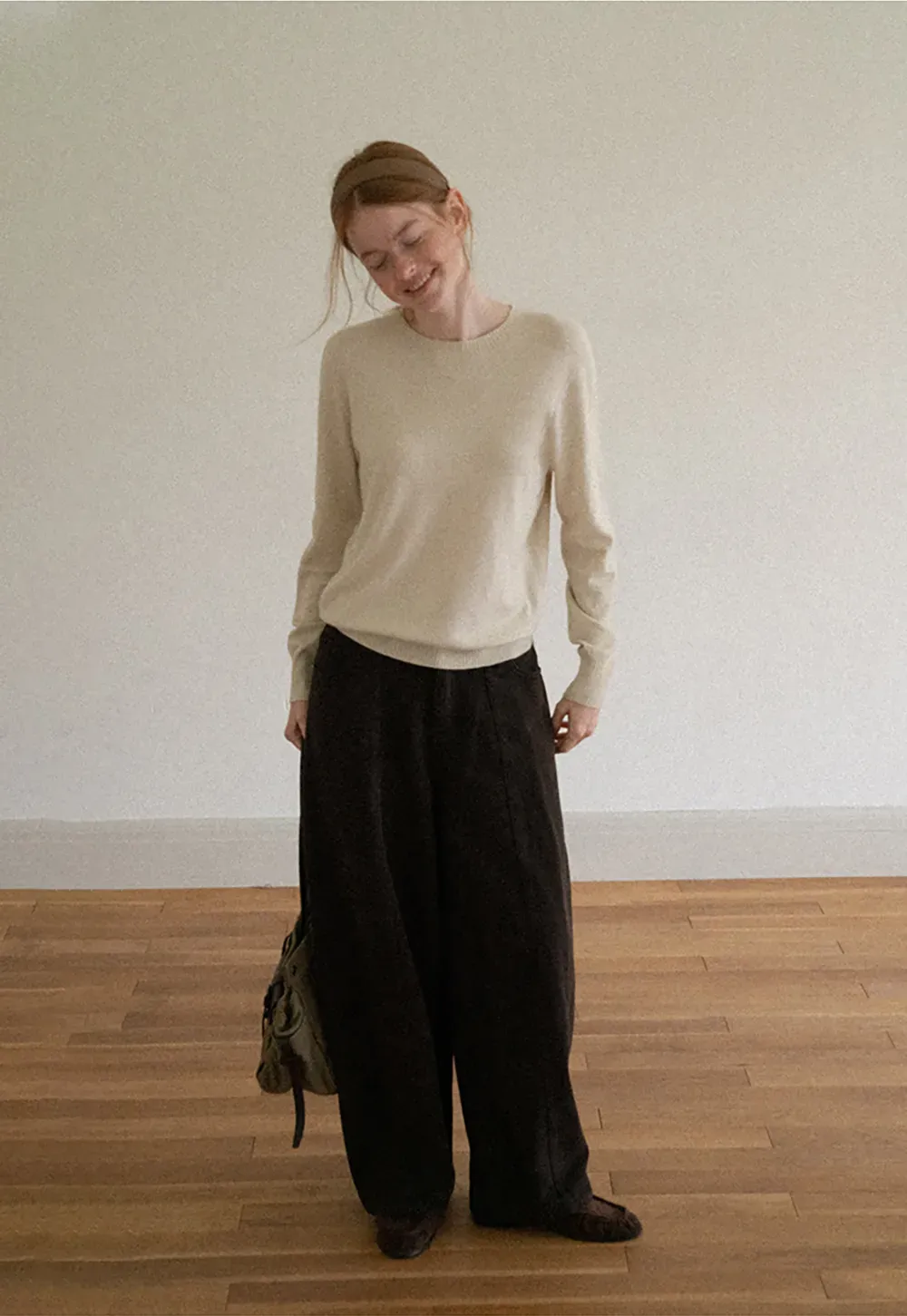 Fine Gauge Ribbed Knit Crewneck Sweater