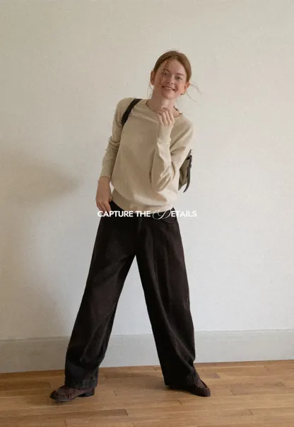 Fine Gauge Ribbed Knit Crewneck Sweater