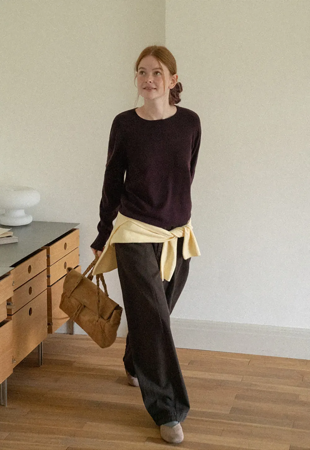 Fine Gauge Ribbed Knit Crewneck Sweater