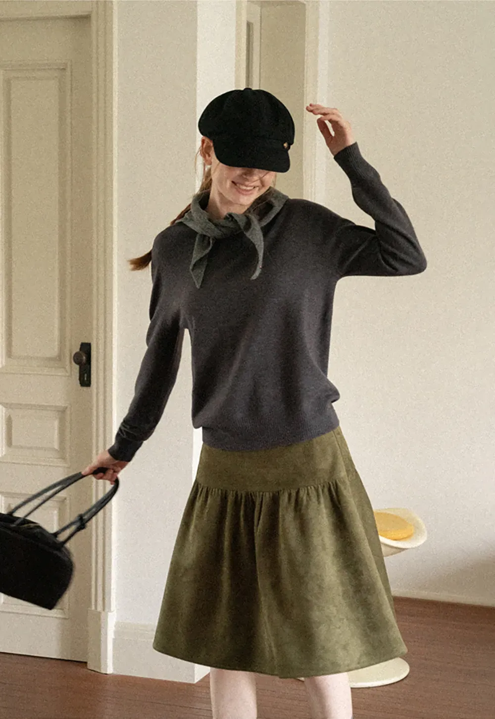 Fine Gauge Ribbed Knit Crewneck Sweater