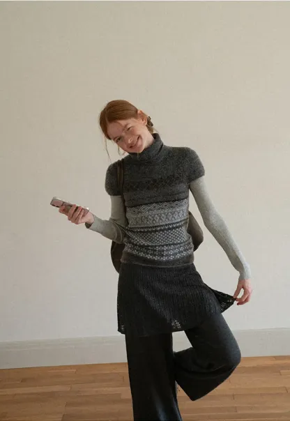 Slim Fit Crew Neck Long Sleeve Wool Knit Sweater