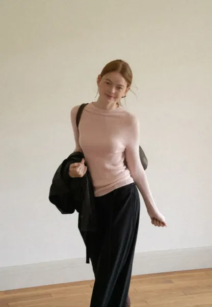 Slim Fit Crew Neck Long Sleeve Wool Knit Sweater