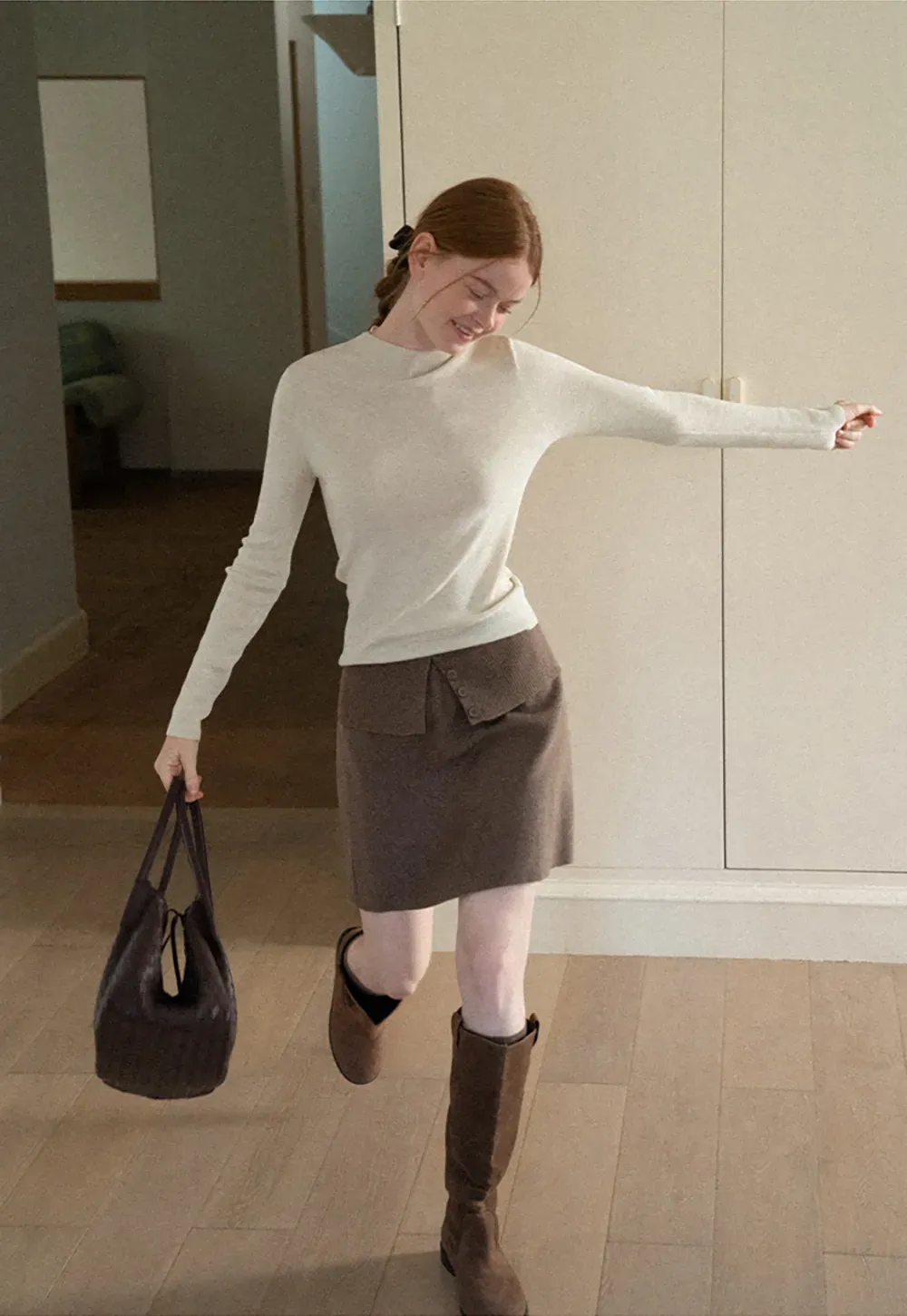 Slim Fit Crew Neck Long Sleeve Wool Knit Sweater