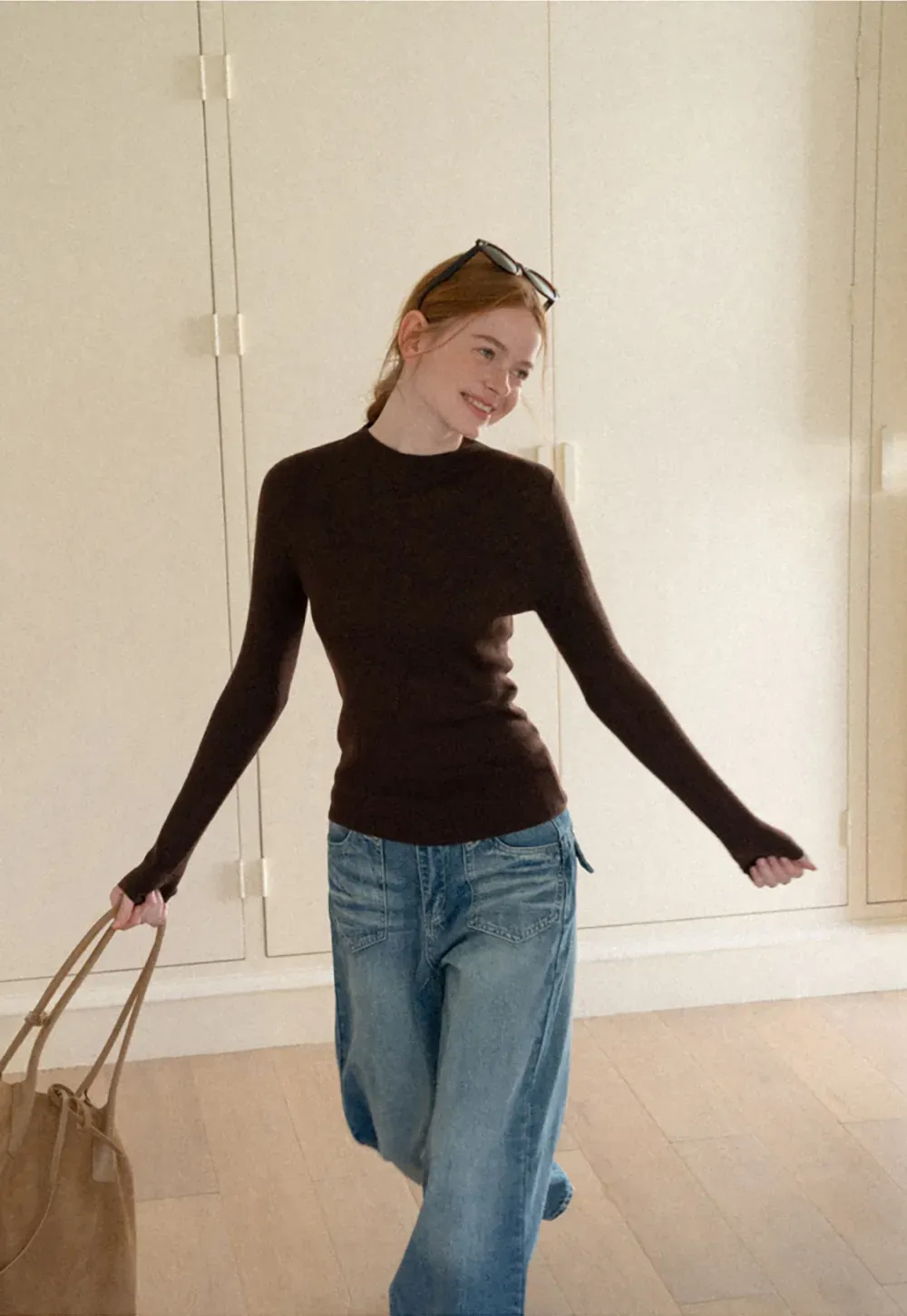 Slim Fit Crew Neck Long Sleeve Wool Knit Sweater