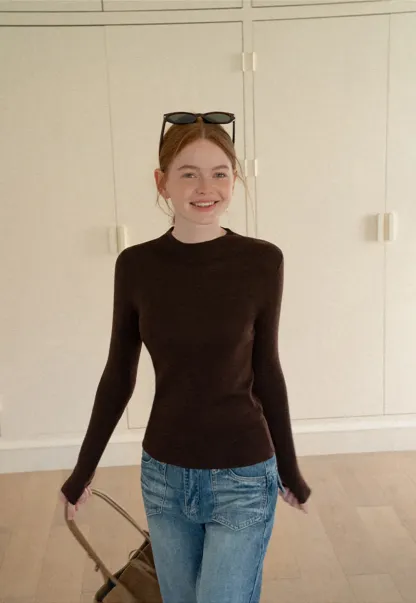 Slim Fit Crew Neck Long Sleeve Wool Knit Sweater