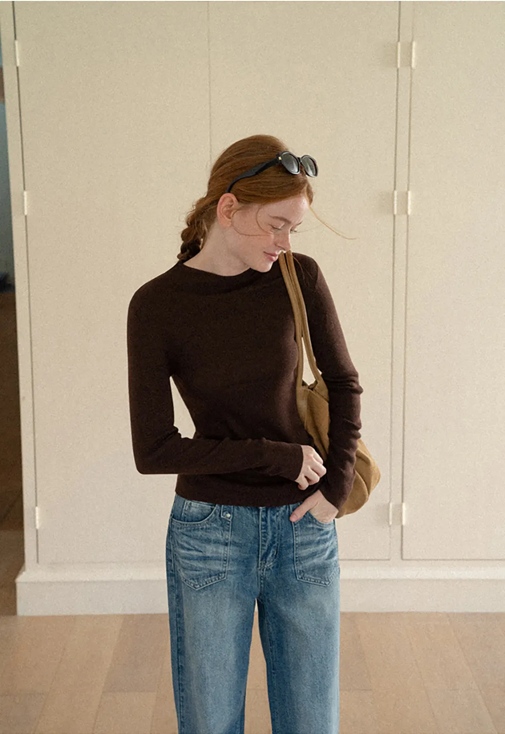 Slim Fit Crew Neck Long Sleeve Wool Knit Sweater