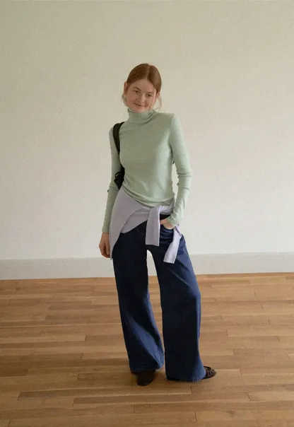Colorblock Turtleneck Wool Knit Sweater