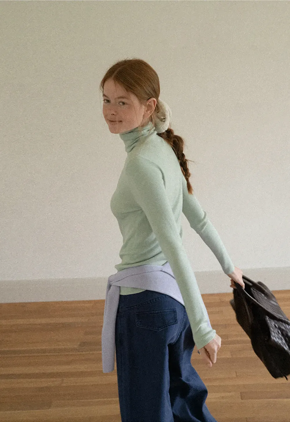Colorblock Turtleneck Wool Knit Sweater