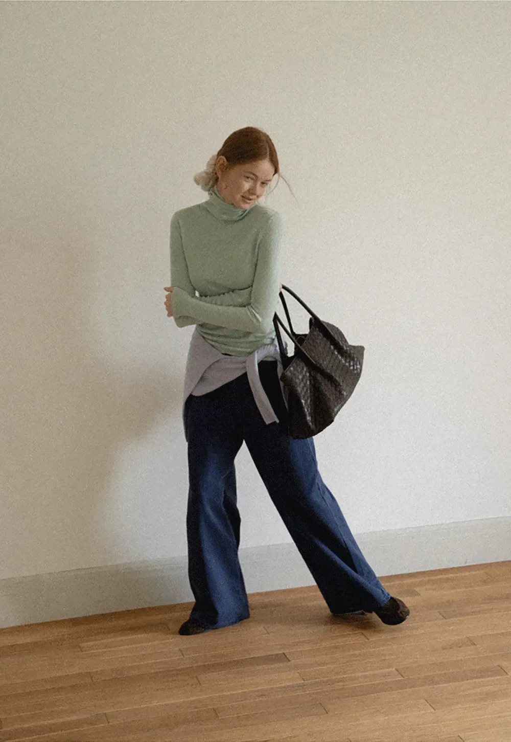 Colorblock Turtleneck Wool Knit Sweater