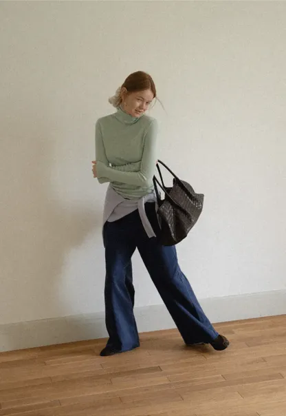 Colorblock Turtleneck Wool Knit Sweater