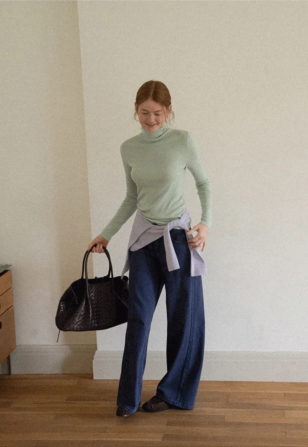 Colorblock Turtleneck Wool Knit Sweater