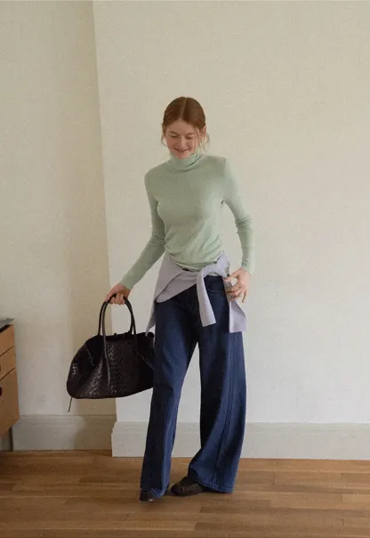 Colorblock Turtleneck Wool Knit Sweater