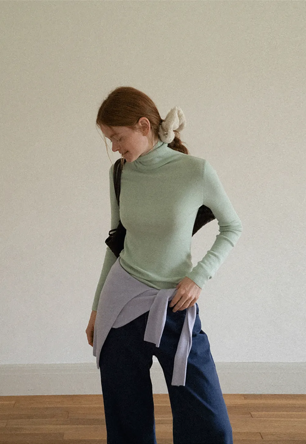 Colorblock Turtleneck Wool Knit Sweater