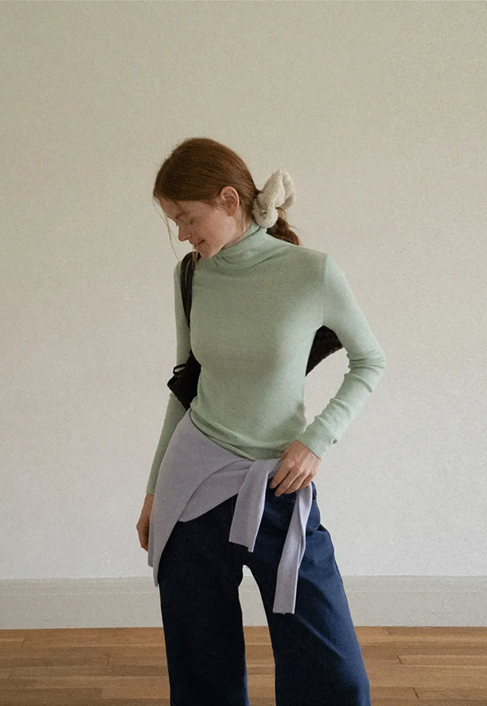 Colorblock Turtleneck Wool Knit Sweater