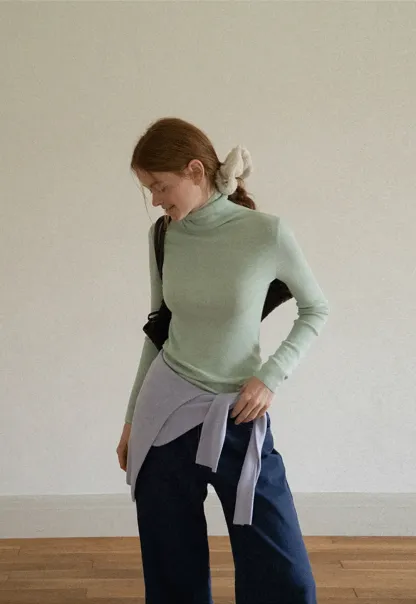 Colorblock Turtleneck Wool Knit Sweater