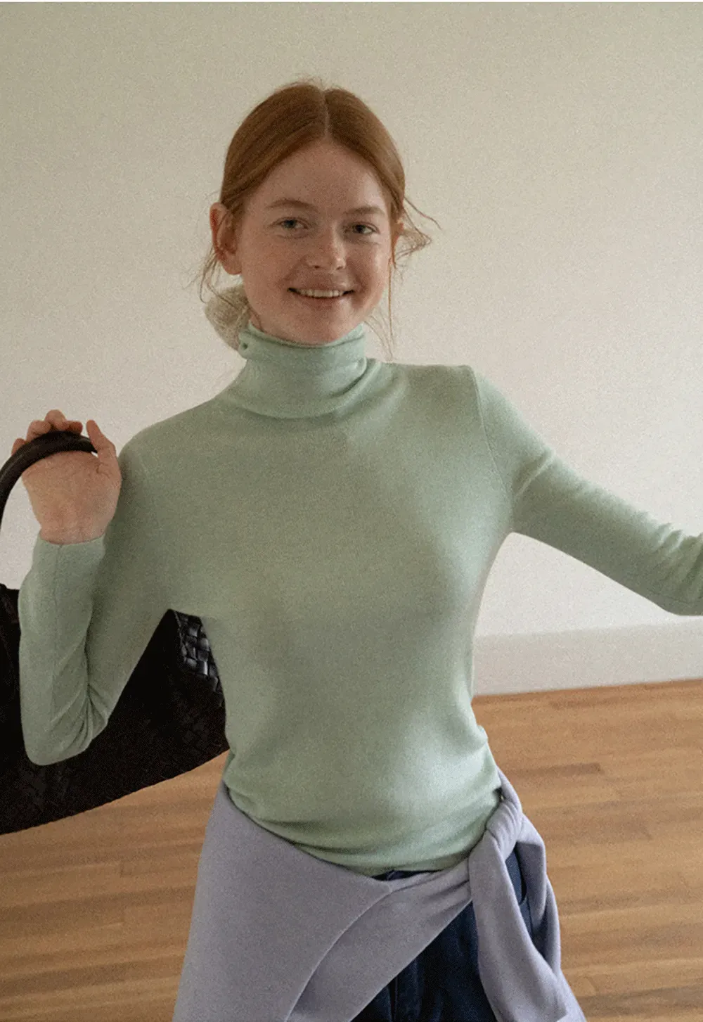 Colorblock Turtleneck Wool Knit Sweater