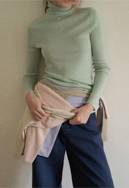 Colorblock Turtleneck Wool Knit Sweater