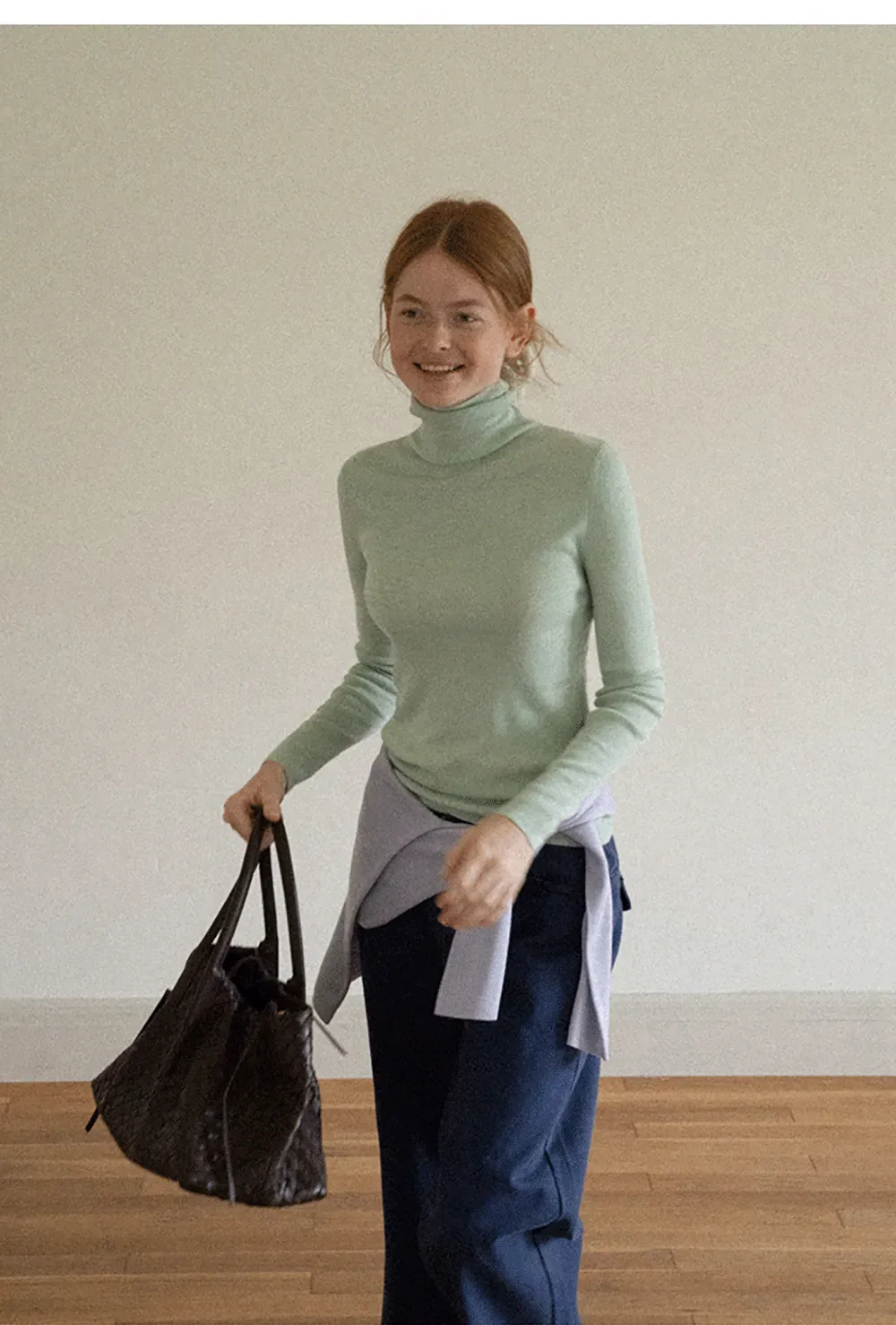 Colorblock Turtleneck Wool Knit Sweater