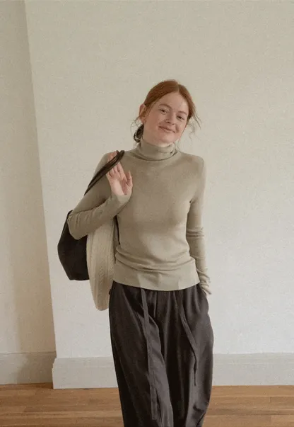 Colorblock Turtleneck Wool Knit Sweater