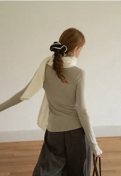 Colorblock Turtleneck Wool Knit Sweater