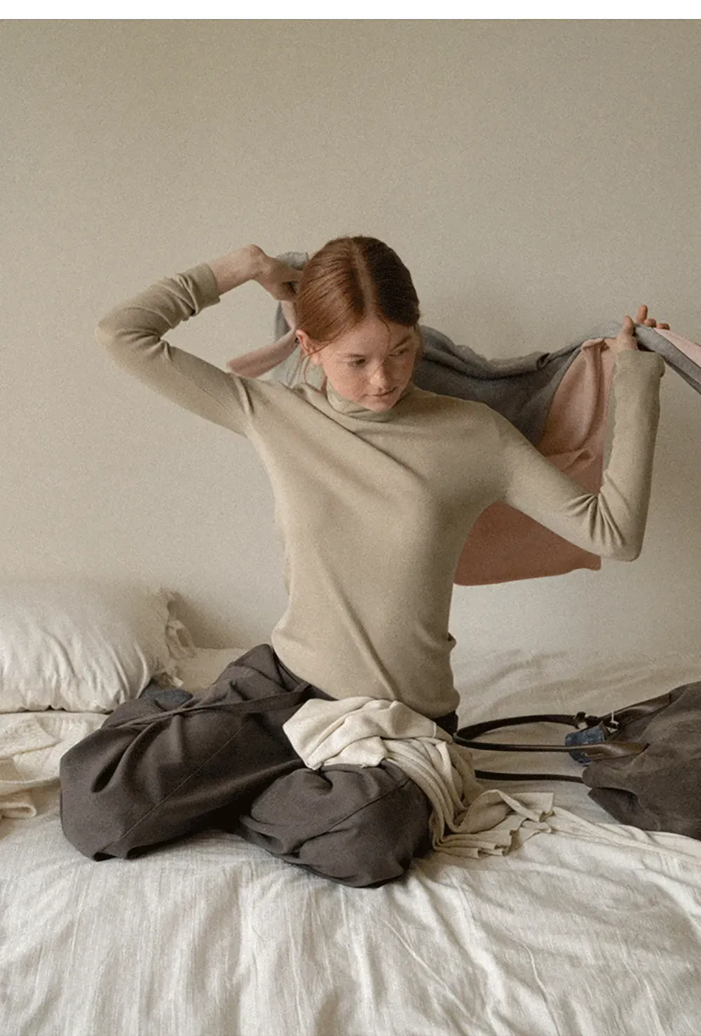 Colorblock Turtleneck Wool Knit Sweater