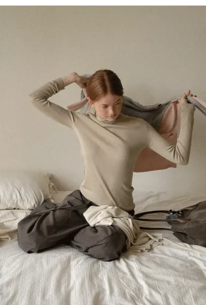 Colorblock Turtleneck Wool Knit Sweater