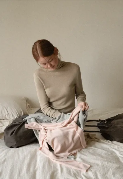 Colorblock Turtleneck Wool Knit Sweater