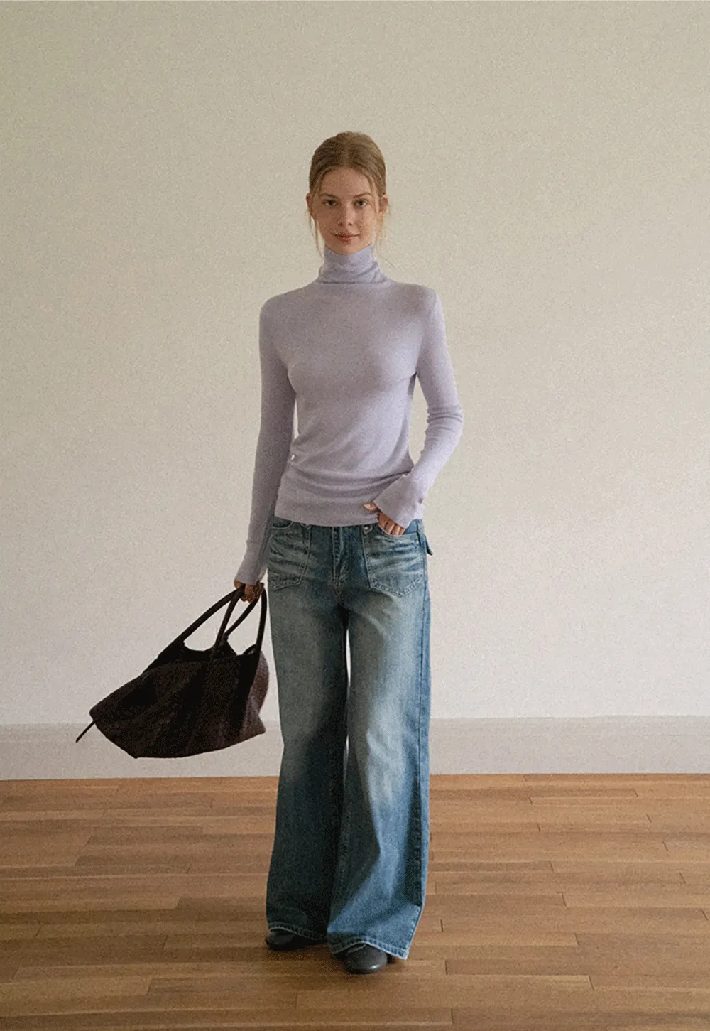 Colorblock Turtleneck Wool Knit Sweater