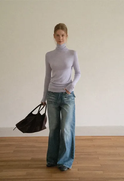 Colorblock Turtleneck Wool Knit Sweater