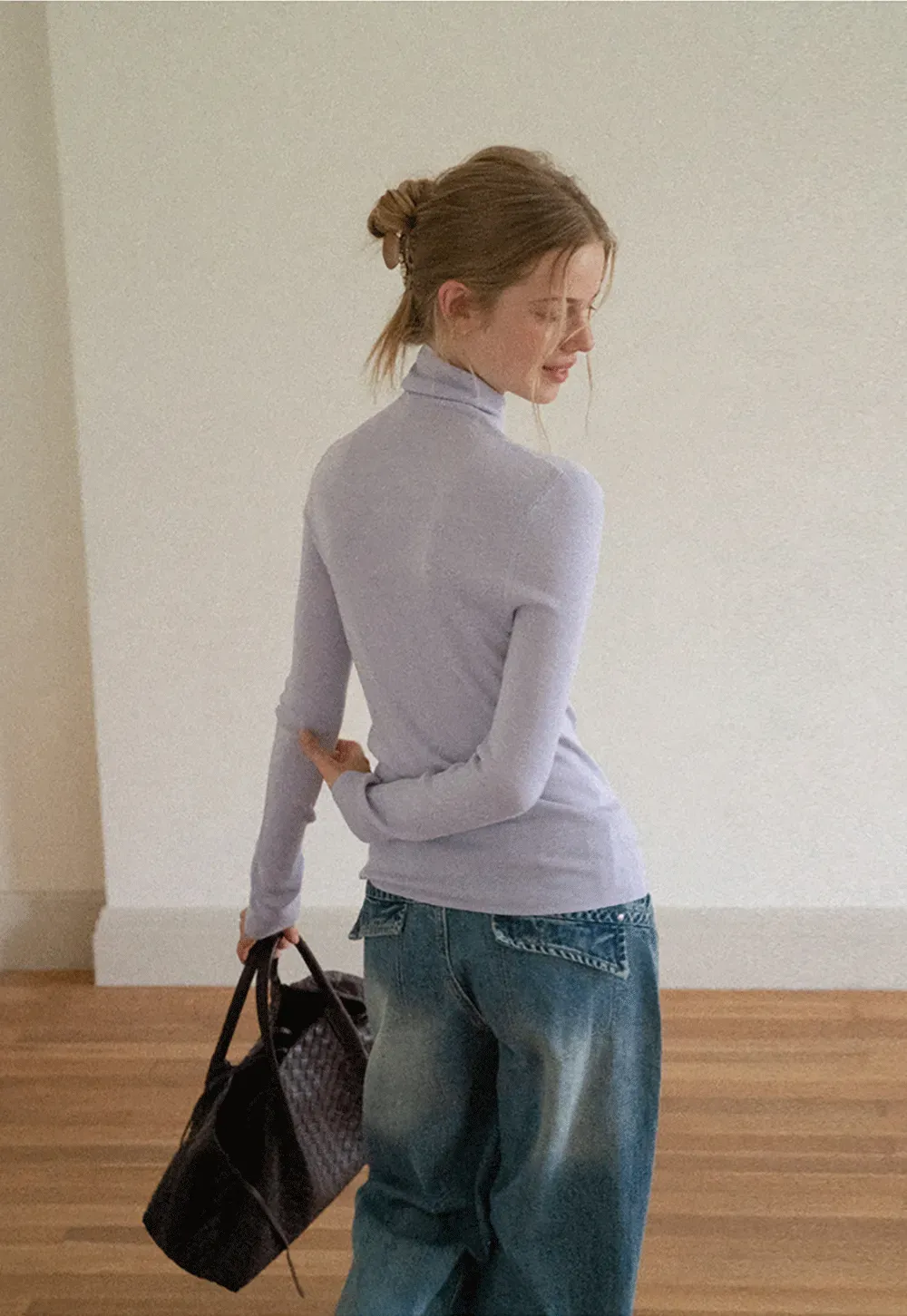 Colorblock Turtleneck Wool Knit Sweater