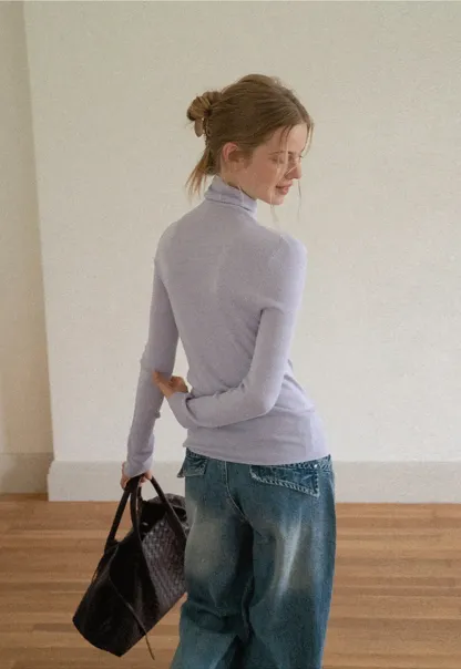 Colorblock Turtleneck Wool Knit Sweater
