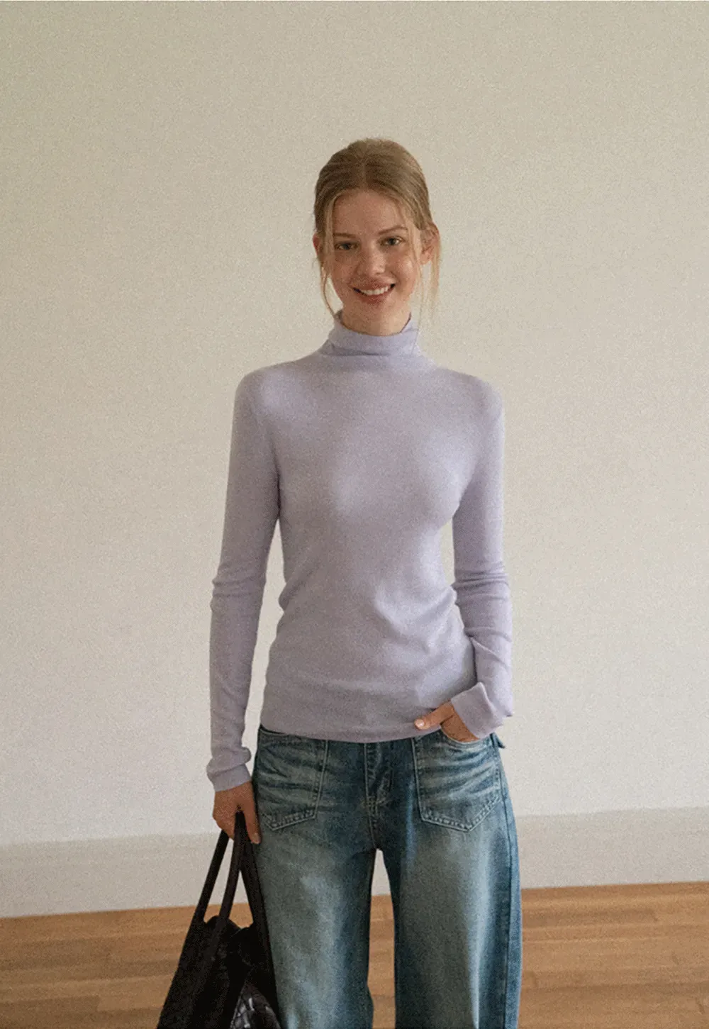 Colorblock Turtleneck Wool Knit Sweater