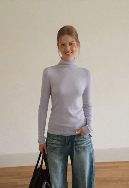 Colorblock Turtleneck Wool Knit Sweater