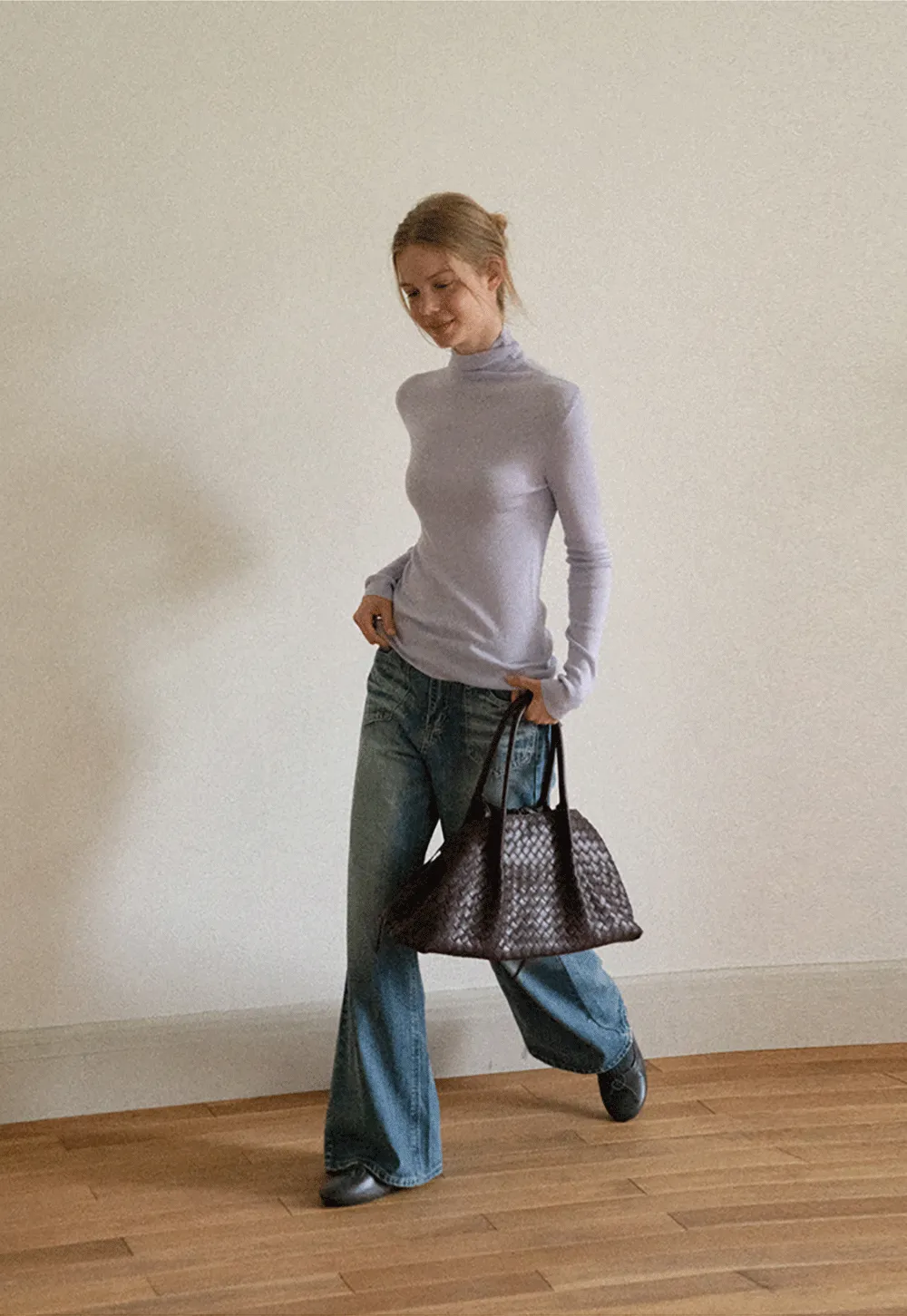 Colorblock Turtleneck Wool Knit Sweater