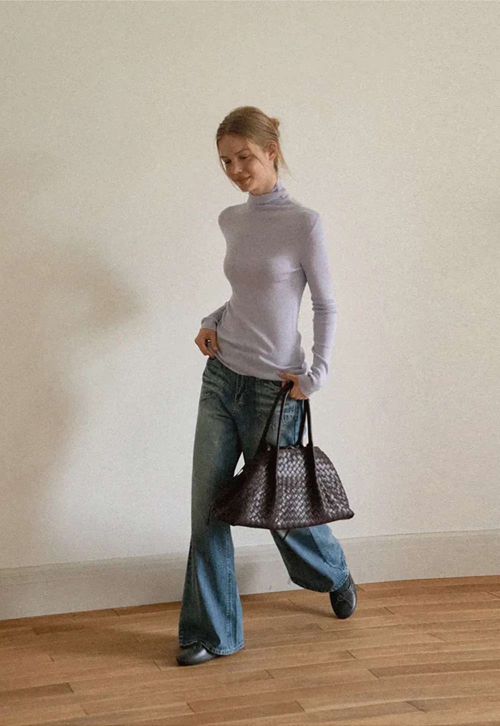 Colorblock Turtleneck Wool Knit Sweater