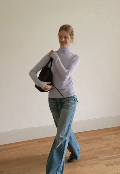 Colorblock Turtleneck Wool Knit Sweater