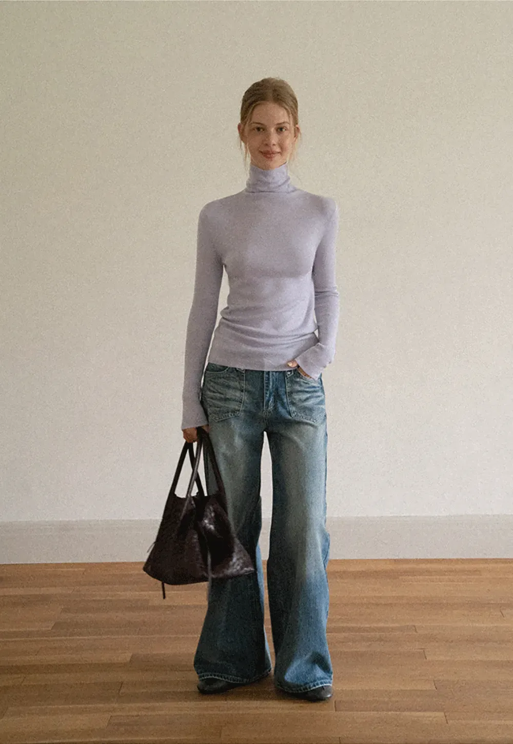Colorblock Turtleneck Wool Knit Sweater