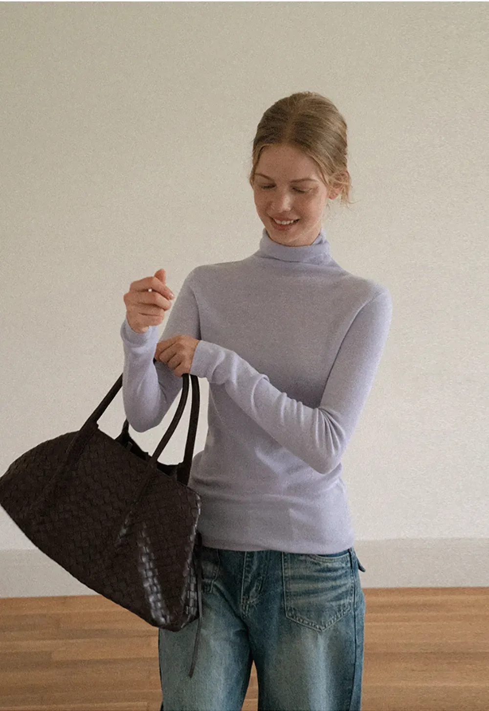 Colorblock Turtleneck Wool Knit Sweater